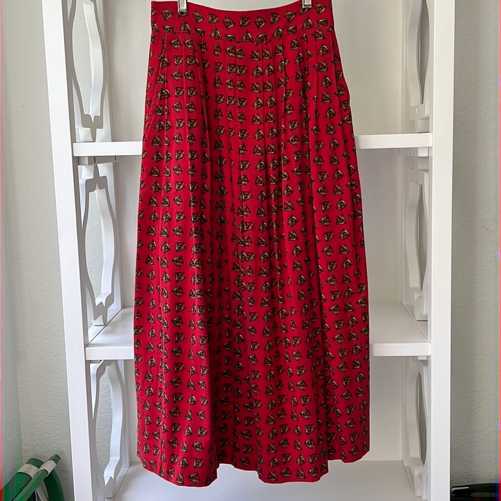 Vintage 80’s Ralph Lauren Blue Label Equestrian Flannel Midi Skirt Red Sz 6